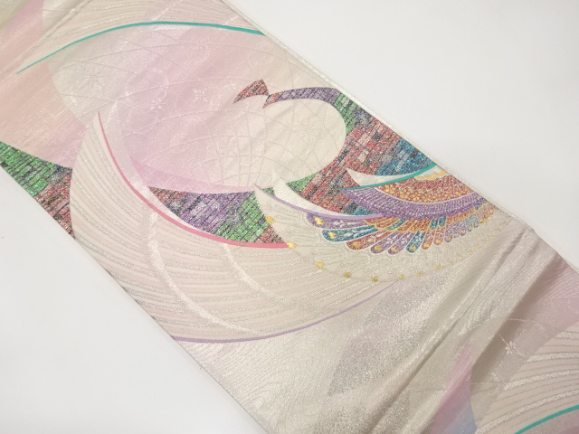 孔雀模様織出し袋帯